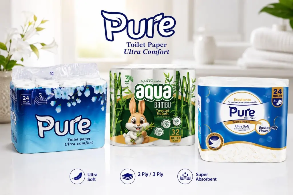 Pure and Aqua toilet paper multipacks